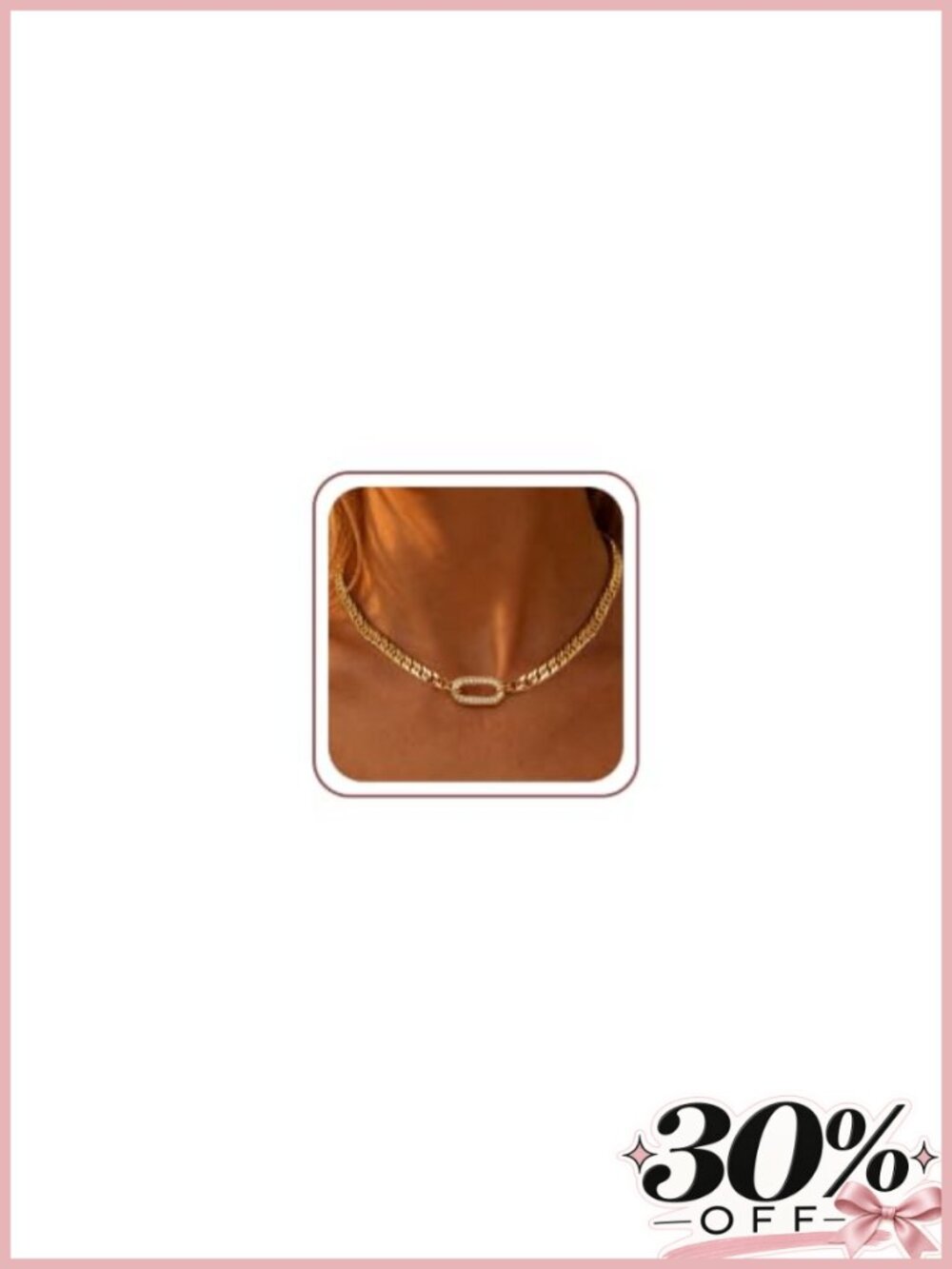 Chunky Cuban Chain Necklace with CZ Pendant - Lightweight Hypoallergenic